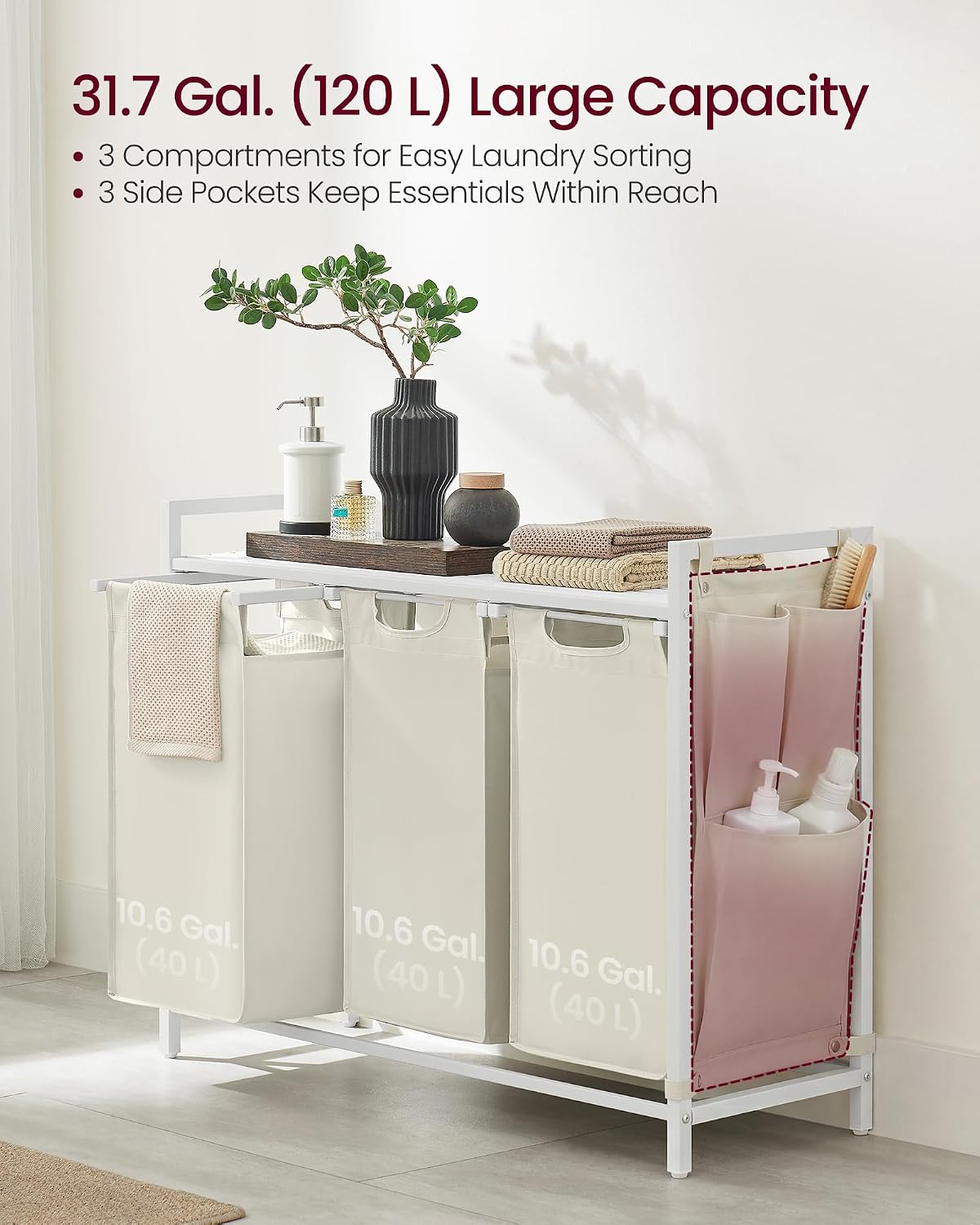 VASAGLE Laundry Hamper with Shelf, 1 Pull-Out Bag, 17.2 Gallons (65L)