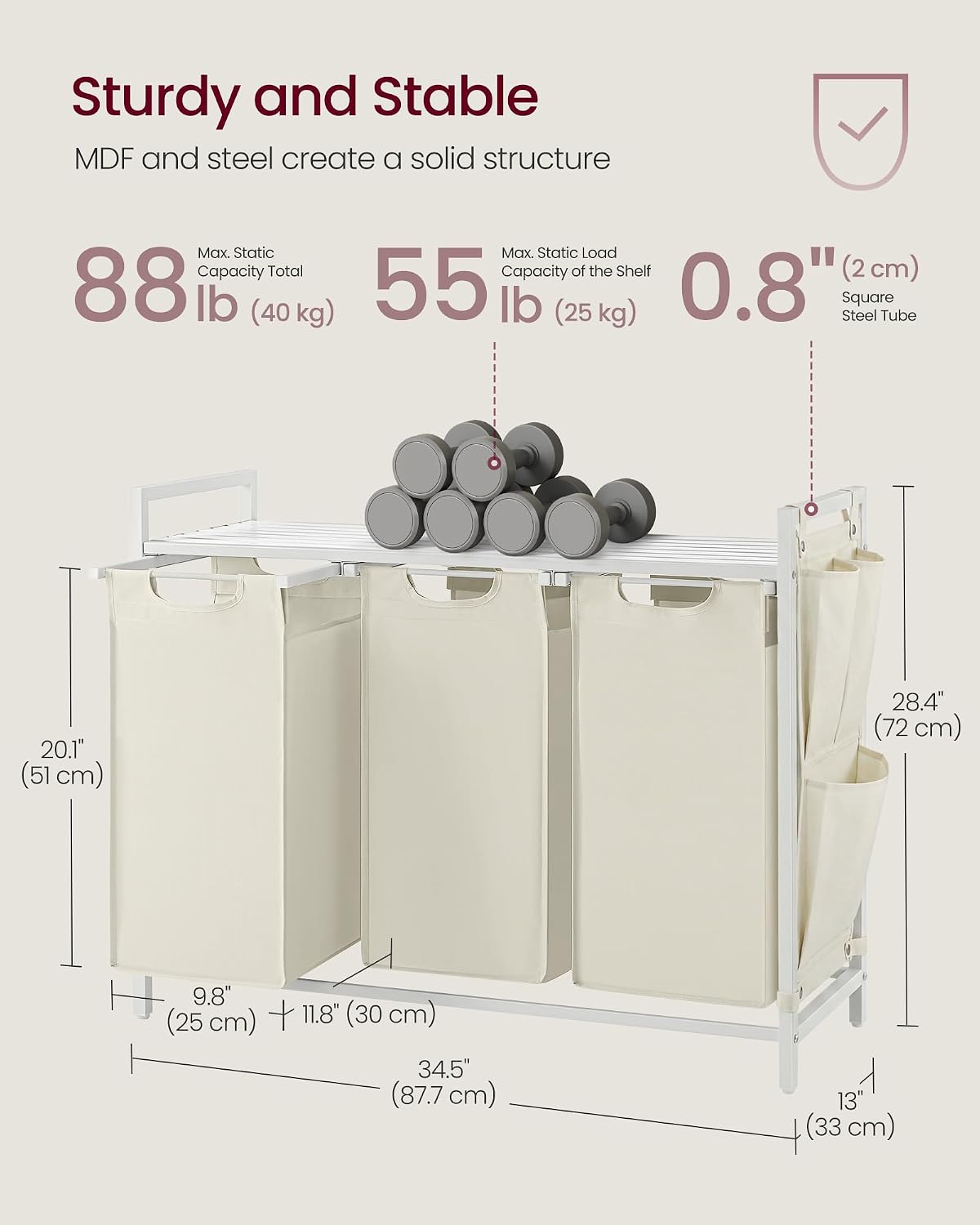 VASAGLE Laundry Hamper with Shelf, 1 Pull-Out Bag, 17.2 Gallons (65L)