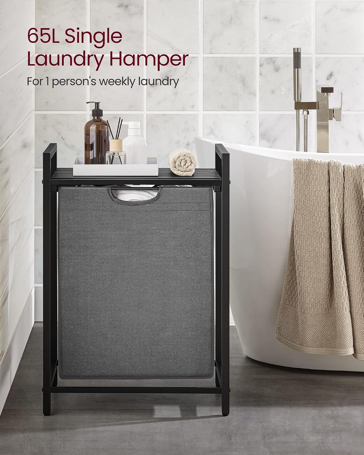 VASAGLE Laundry Hamper with Shelf, 1 Pull-Out Bag, 17.2 Gallons (65L)