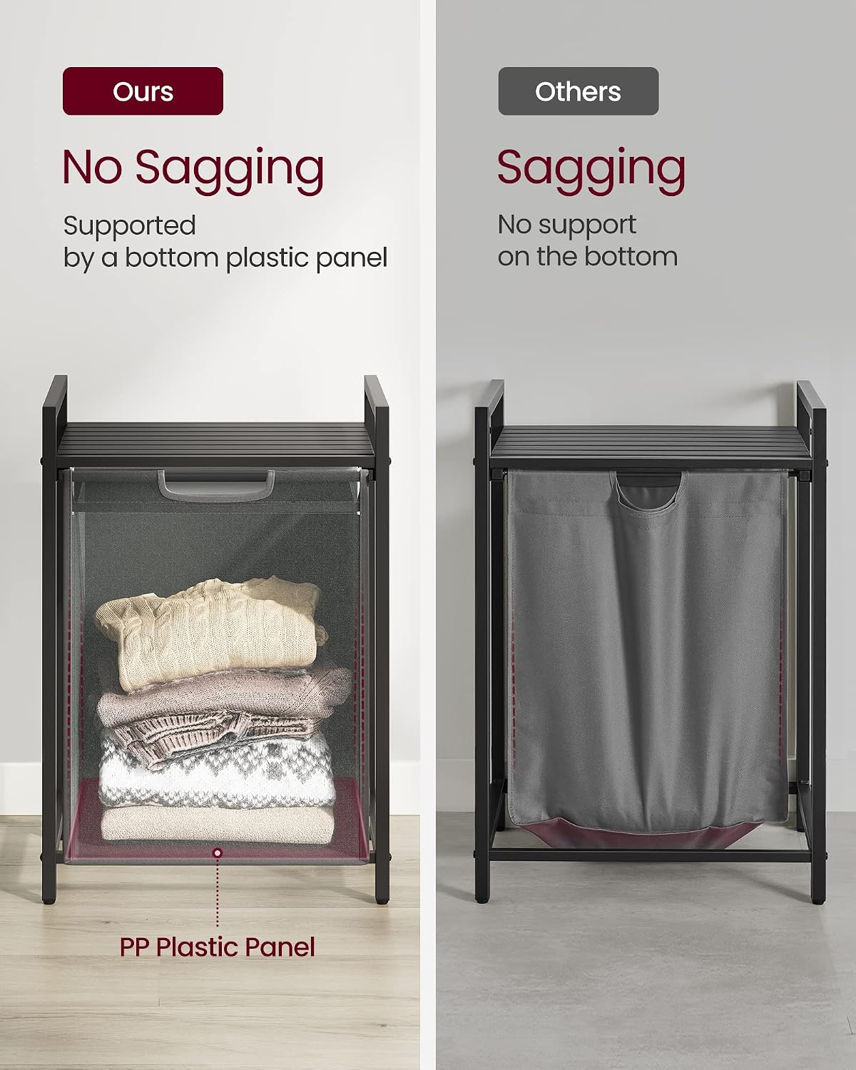 VASAGLE Laundry Hamper with Shelf, 1 Pull-Out Bag, 17.2 Gallons (65L)