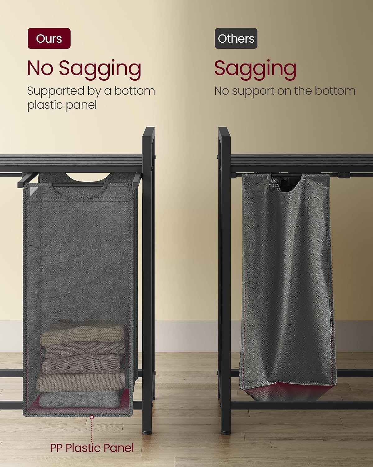 VASAGLE Laundry Hamper with Shelf, 1 Pull-Out Bag, 17.2 Gallons (65L)