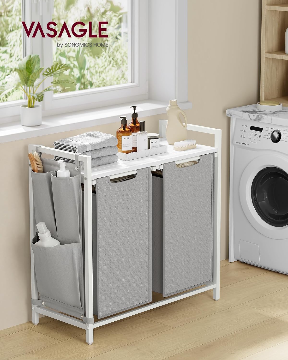 VASAGLE Laundry Hamper with Shelf, 1 Pull-Out Bag, 17.2 Gallons (65L)