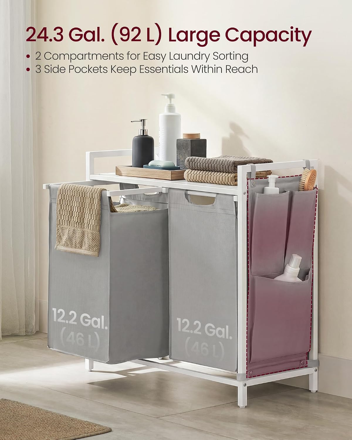 VASAGLE Laundry Hamper with Shelf, 1 Pull-Out Bag, 17.2 Gallons (65L)
