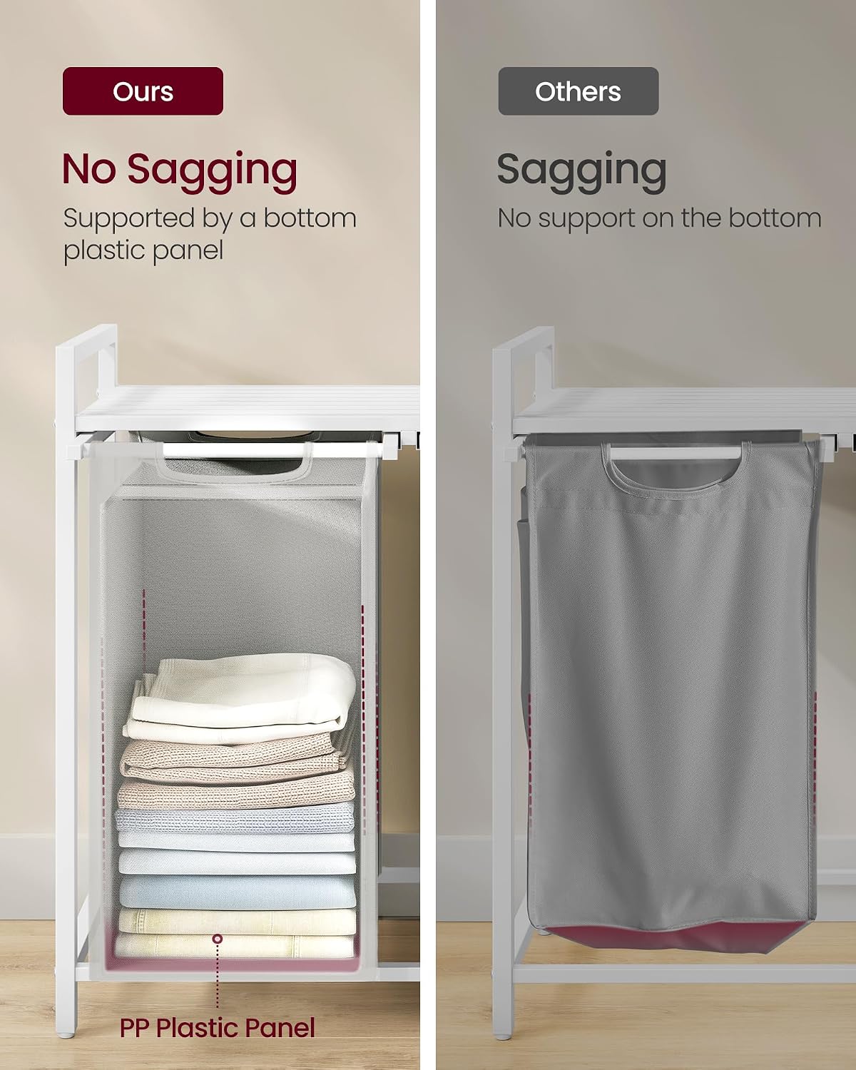 VASAGLE Laundry Hamper with Shelf, 1 Pull-Out Bag, 17.2 Gallons (65L)