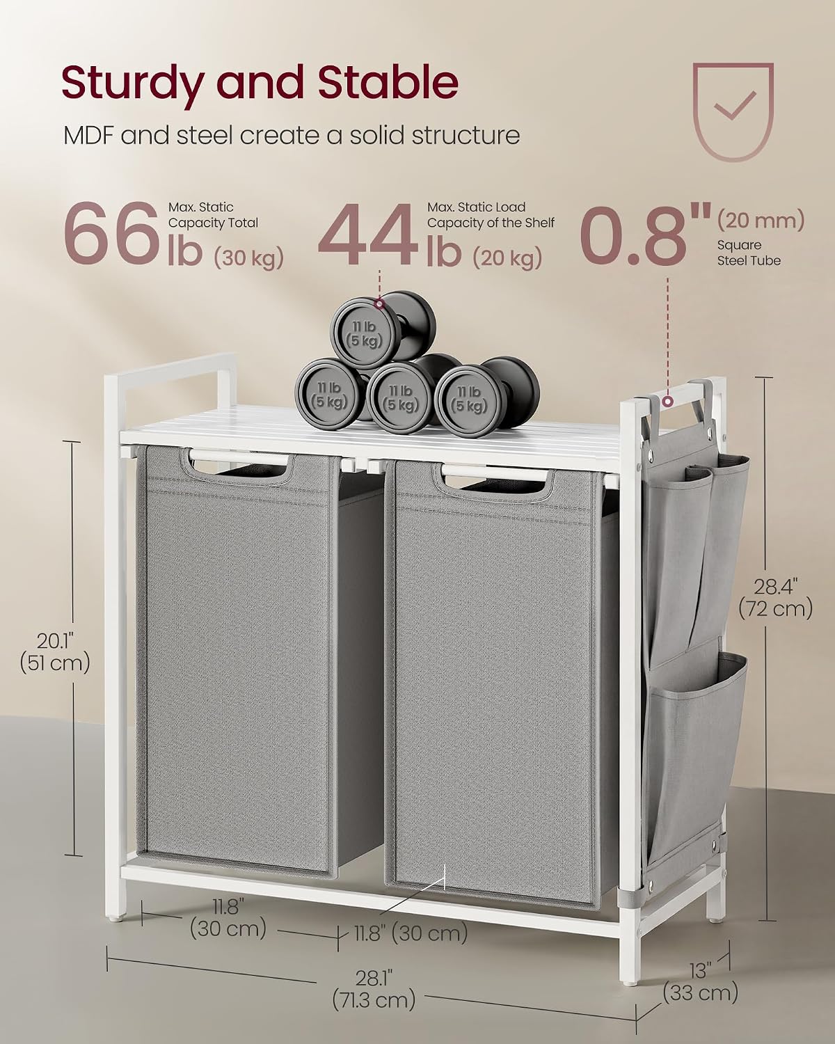 VASAGLE Laundry Hamper with Shelf, 1 Pull-Out Bag, 17.2 Gallons (65L)