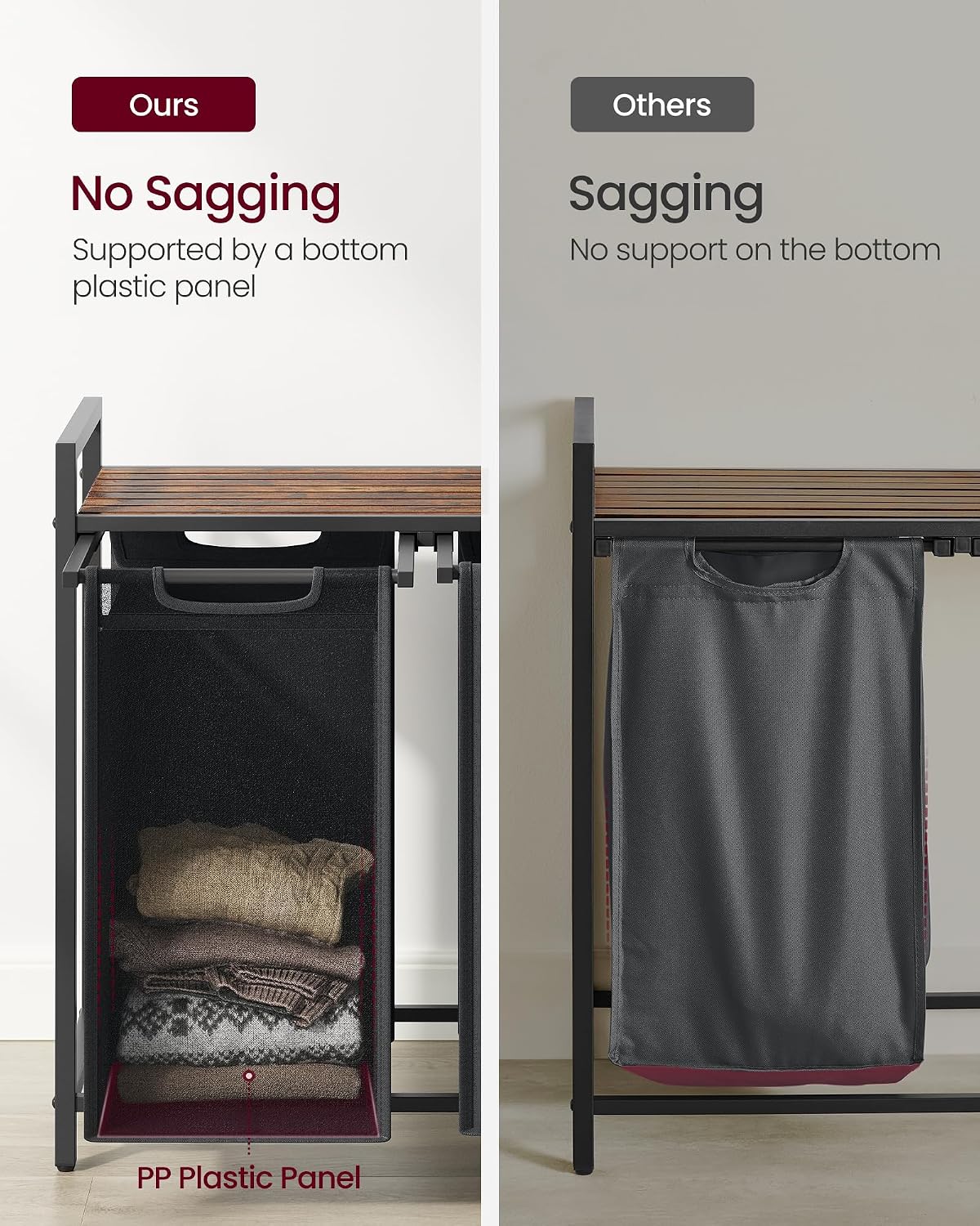 VASAGLE Laundry Hamper with Shelf, 1 Pull-Out Bag, 17.2 Gallons (65L)