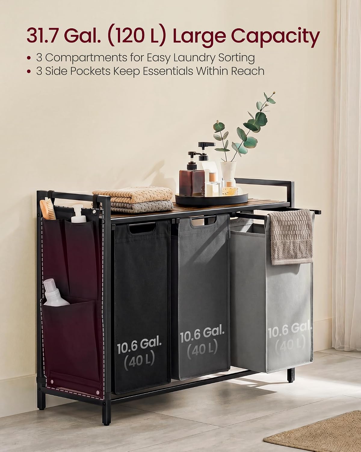 VASAGLE Laundry Hamper with Shelf, 1 Pull-Out Bag, 17.2 Gallons (65L)
