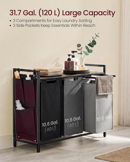 VASAGLE Laundry Hamper with Shelf, 1 Pull-Out Bag, 17.2 Gallons (65L)