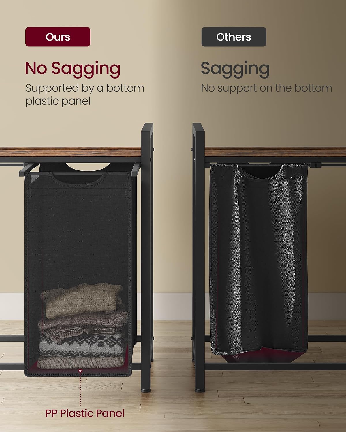 VASAGLE Laundry Hamper with Shelf, 1 Pull-Out Bag, 17.2 Gallons (65L)