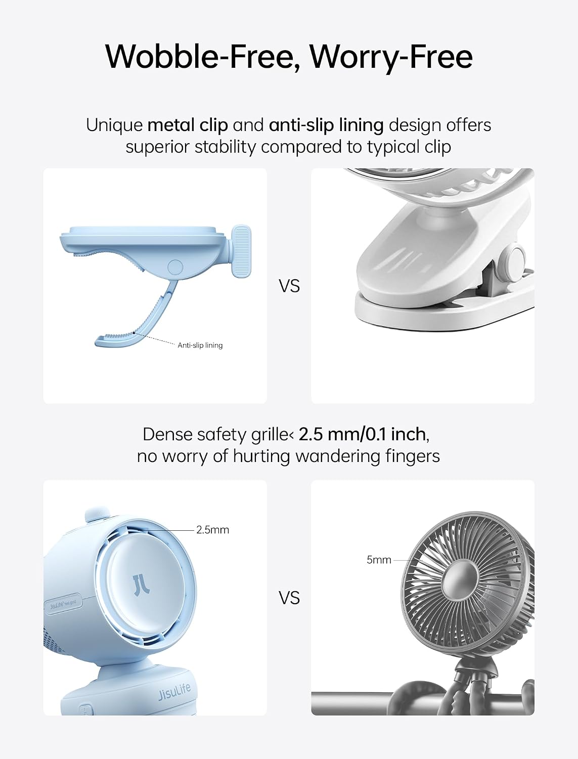 JISULIFE Chic Clip Stroller Fan 2026–120°Auto Oscillation & 2 Wind Mode