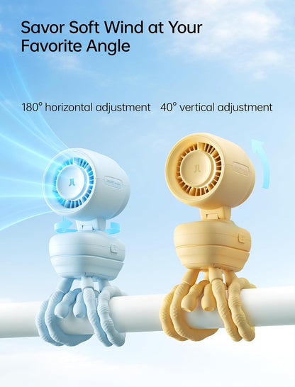 JISULIFE Chic Clip Stroller Fan 2026–120°Auto Oscillation & 2 Wind Mode