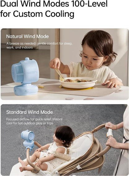 JISULIFE Chic Clip Stroller Fan 2026–120°Auto Oscillation & 2 Wind Mode