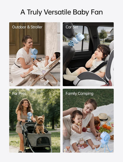 JISULIFE Chic Clip Stroller Fan 2026–120°Auto Oscillation & 2 Wind Mode