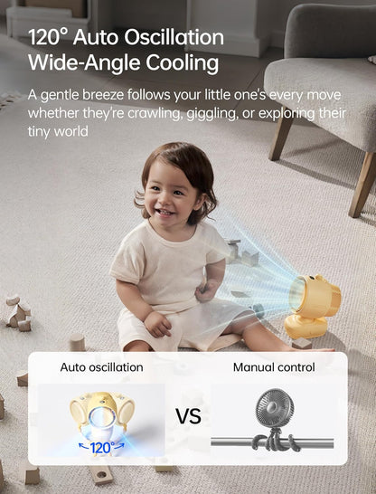 JISULIFE Chic Clip Stroller Fan 2026–120°Auto Oscillation & 2 Wind Mode