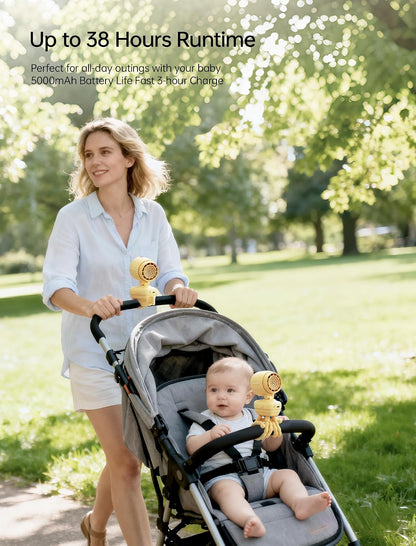 JISULIFE Chic Clip Stroller Fan 2026–120°Auto Oscillation & 2 Wind Mode