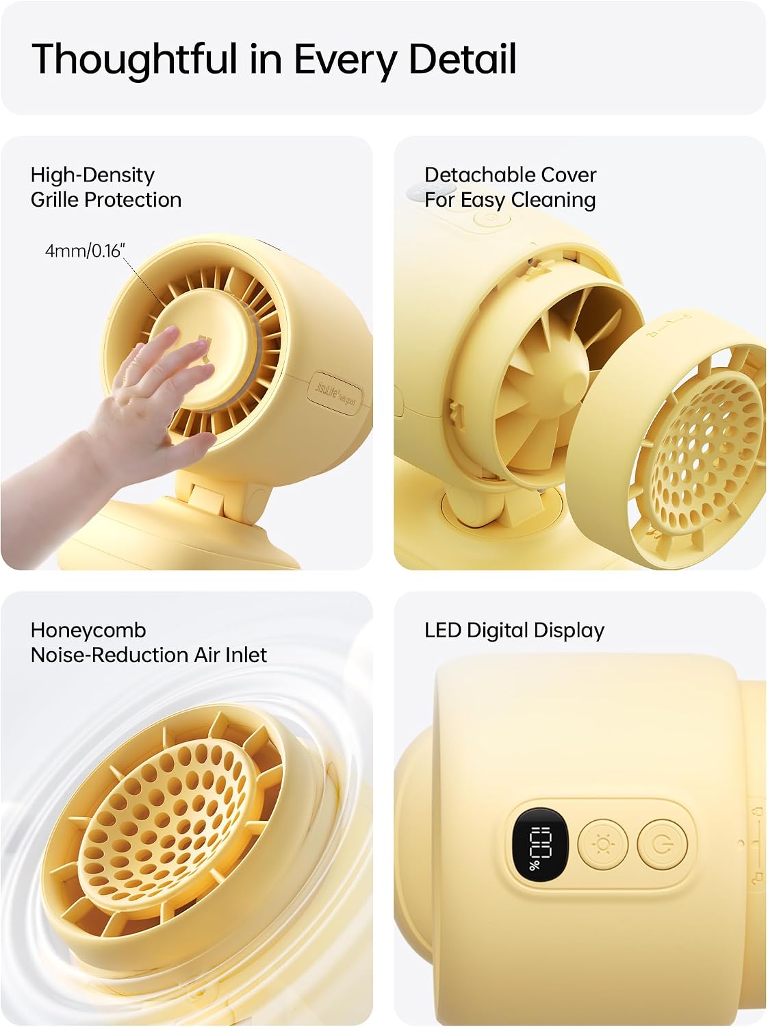 JISULIFE Chic Clip Stroller Fan 2026–120°Auto Oscillation & 2 Wind Mode