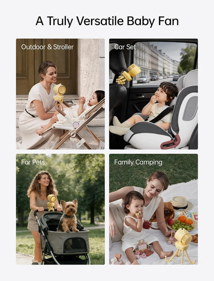 JISULIFE Chic Clip Stroller Fan 2026–120°Auto Oscillation & 2 Wind Mode