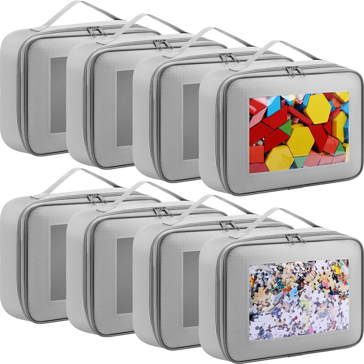 8 Pack Toy Storage Organization Bags with Clear PVC Window, Gray