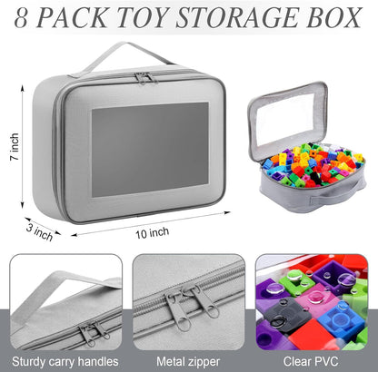 8 Pack Toy Storage Organization Bags with Clear PVC Window, Gray
