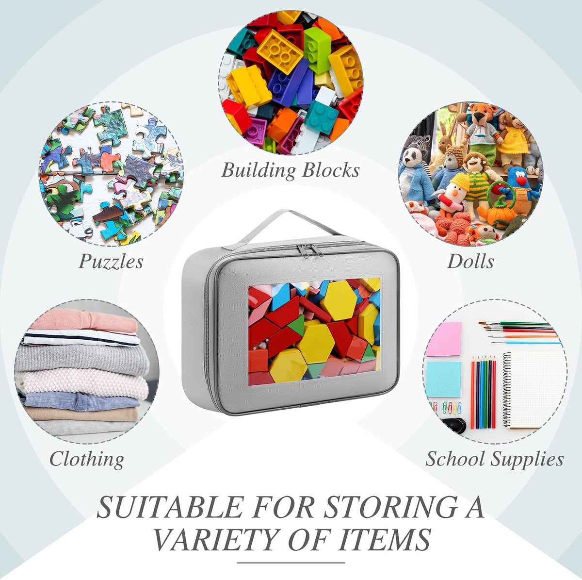 8 Pack Toy Storage Organization Bags with Clear PVC Window, Gray