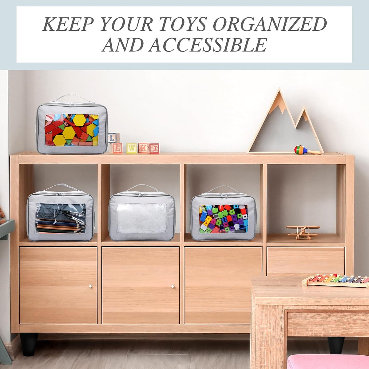 8 Pack Toy Storage Organization Bags with Clear PVC Window, Gray