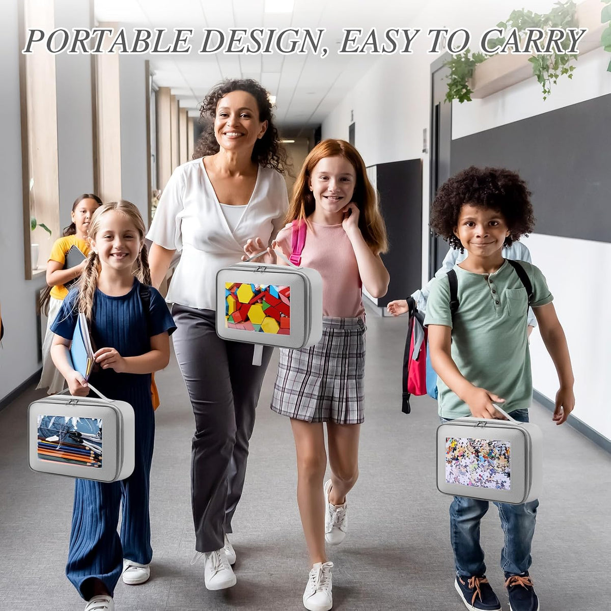8 Pack Toy Storage Organization Bags with Clear PVC Window, Gray