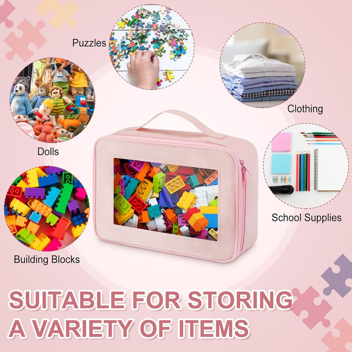 8 Pack Toy Storage Organization Bags with Clear PVC Window, Gray