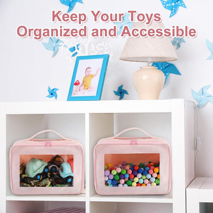8 Pack Toy Storage Organization Bags with Clear PVC Window, Gray