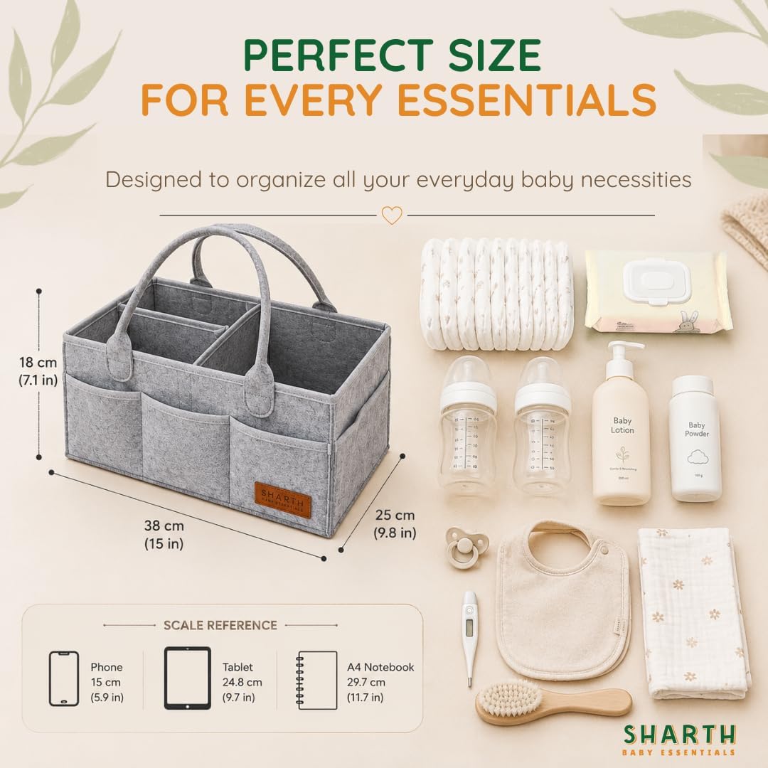 Sharth Baby Diaper Caddy Organizer, Baby Essentials Storage, Nursery Basket