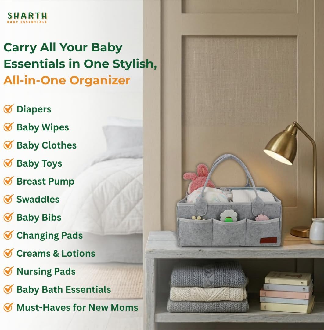 Sharth Baby Diaper Caddy Organizer, Baby Essentials Storage, Nursery Basket