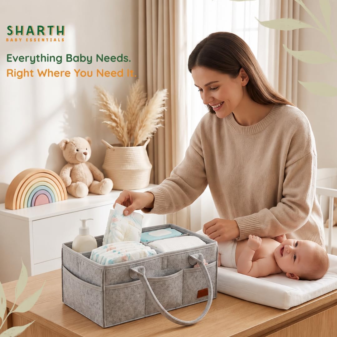 Sharth Baby Diaper Caddy Organizer, Baby Essentials Storage, Nursery Basket