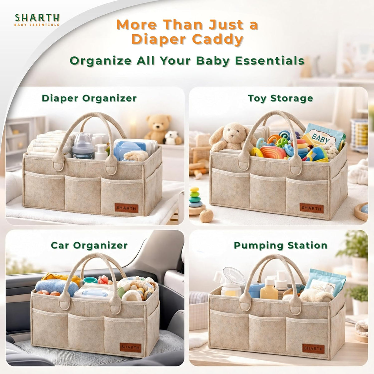 Sharth Baby Diaper Caddy Organizer, Baby Essentials Storage, Nursery Basket