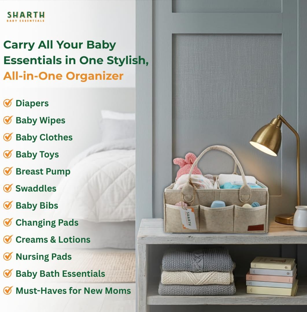 Sharth Baby Diaper Caddy Organizer, Baby Essentials Storage, Nursery Basket