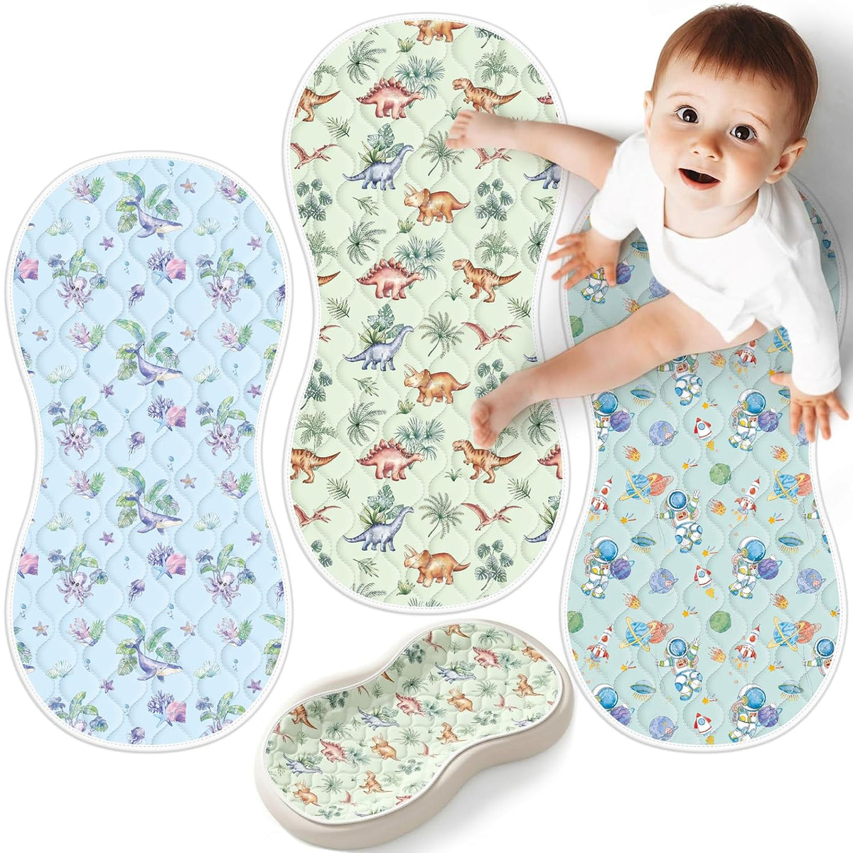 Portable Diaper Changing Pad Viscose from Bamboo 3 Pack, Foldable Waterproof Baby Changing Mat, Absorbent Machine Washable Diaper Bag Travel Essential, Newborn Baby Changer, 27.5x14