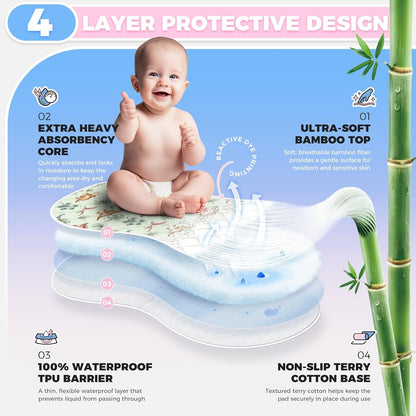 Portable Diaper Changing Pad Viscose from Bamboo 3 Pack, Foldable Waterproof Baby Changing Mat, Absorbent Machine Washable Diaper Bag Travel Essential, Newborn Baby Changer, 27.5x14