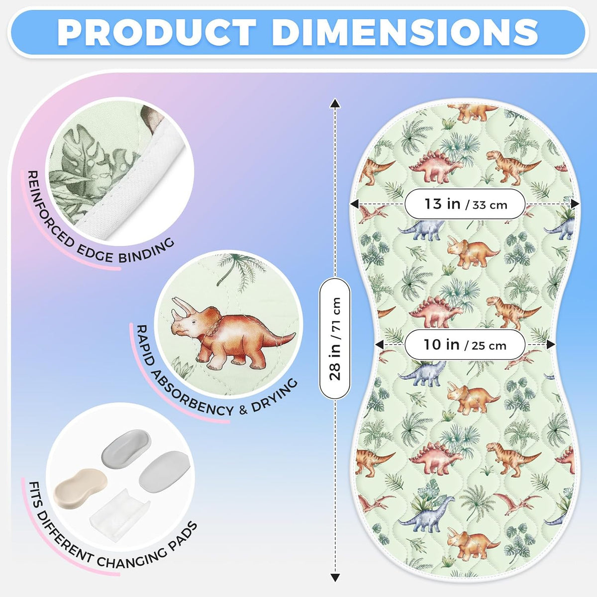 Portable Diaper Changing Pad Viscose from Bamboo 3 Pack, Foldable Waterproof Baby Changing Mat, Absorbent Machine Washable Diaper Bag Travel Essential, Newborn Baby Changer, 27.5x14