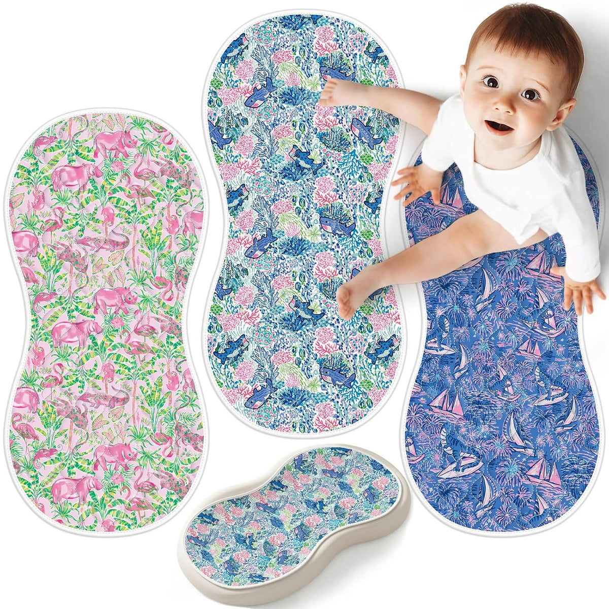 Portable Diaper Changing Pad Viscose from Bamboo 3 Pack, Foldable Waterproof Baby Changing Mat, Absorbent Machine Washable Diaper Bag Travel Essential, Newborn Baby Changer, 27.5x14