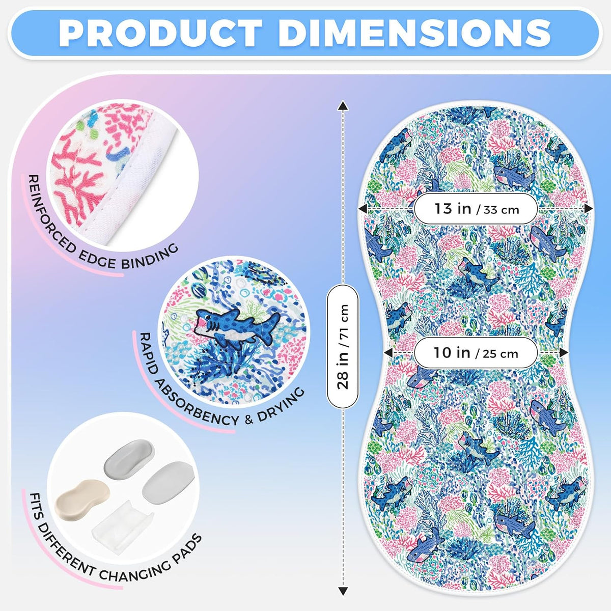 Portable Diaper Changing Pad Viscose from Bamboo 3 Pack, Foldable Waterproof Baby Changing Mat, Absorbent Machine Washable Diaper Bag Travel Essential, Newborn Baby Changer, 27.5x14