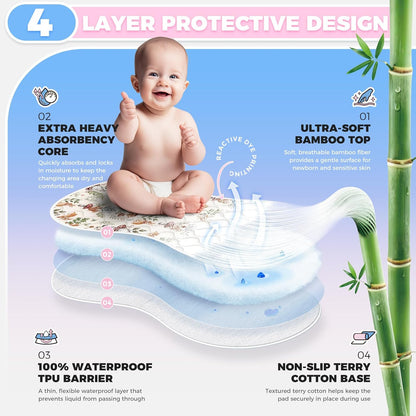 Portable Diaper Changing Pad Viscose from Bamboo 3 Pack, Foldable Waterproof Baby Changing Mat, Absorbent Machine Washable Diaper Bag Travel Essential, Newborn Baby Changer, 27.5x14