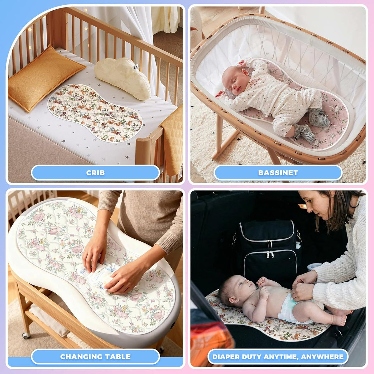Portable Diaper Changing Pad Viscose from Bamboo 3 Pack, Foldable Waterproof Baby Changing Mat, Absorbent Machine Washable Diaper Bag Travel Essential, Newborn Baby Changer, 27.5x14
