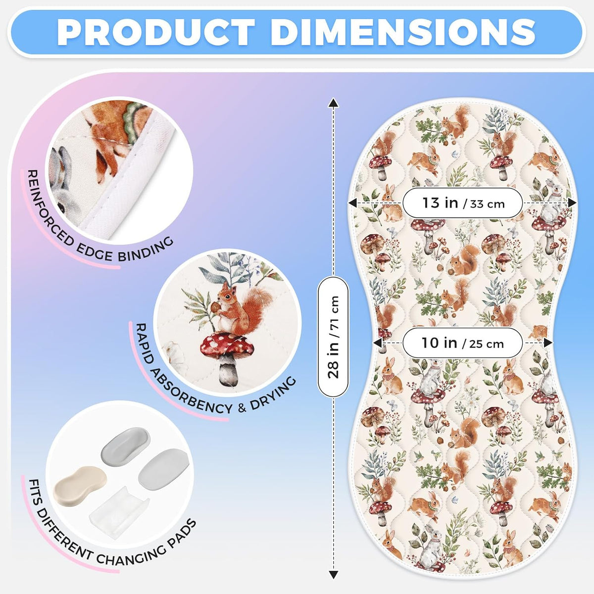 Portable Diaper Changing Pad Viscose from Bamboo 3 Pack, Foldable Waterproof Baby Changing Mat, Absorbent Machine Washable Diaper Bag Travel Essential, Newborn Baby Changer, 27.5x14