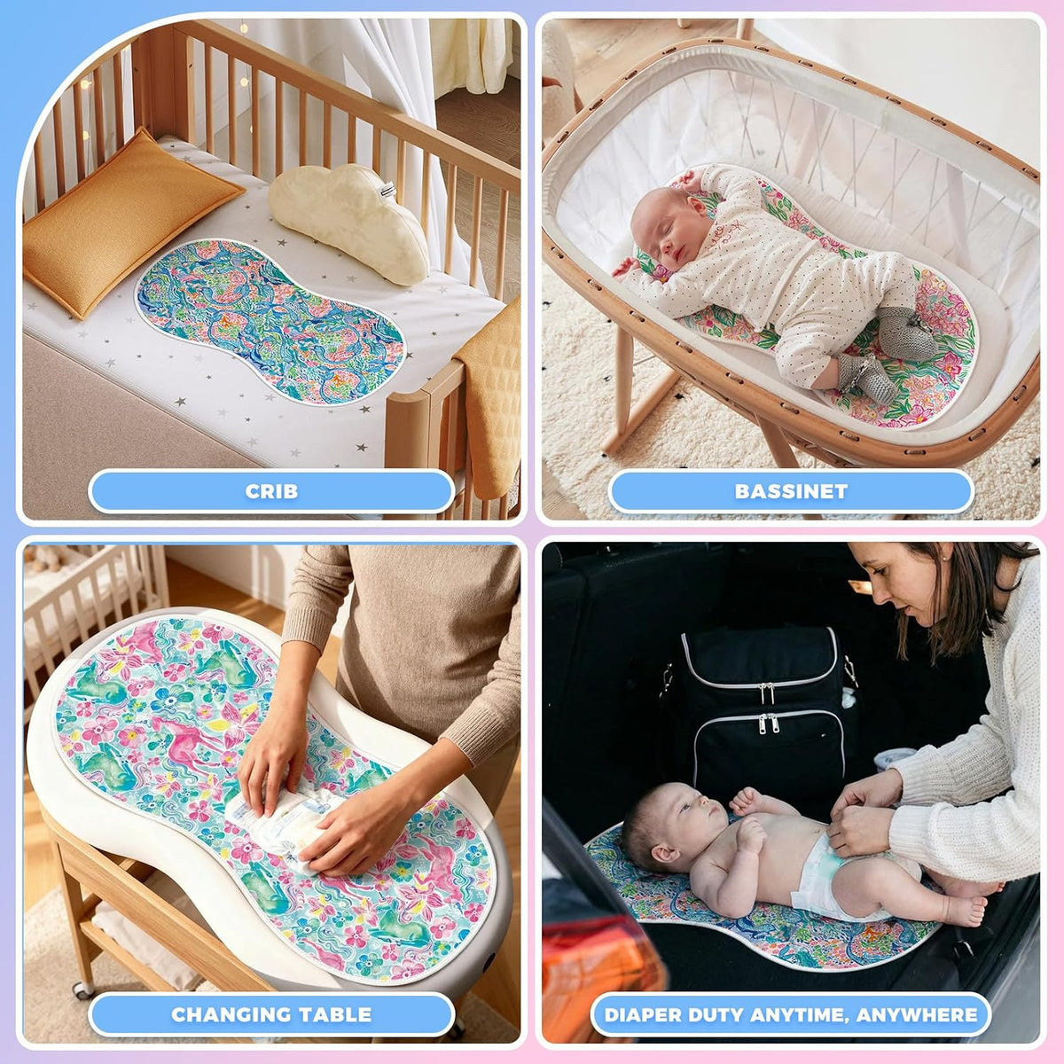 Portable Diaper Changing Pad Viscose from Bamboo 3 Pack, Foldable Waterproof Baby Changing Mat, Absorbent Machine Washable Diaper Bag Travel Essential, Newborn Baby Changer, 27.5x14