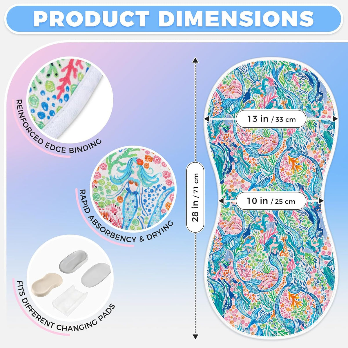 Portable Diaper Changing Pad Viscose from Bamboo 3 Pack, Foldable Waterproof Baby Changing Mat, Absorbent Machine Washable Diaper Bag Travel Essential, Newborn Baby Changer, 27.5x14