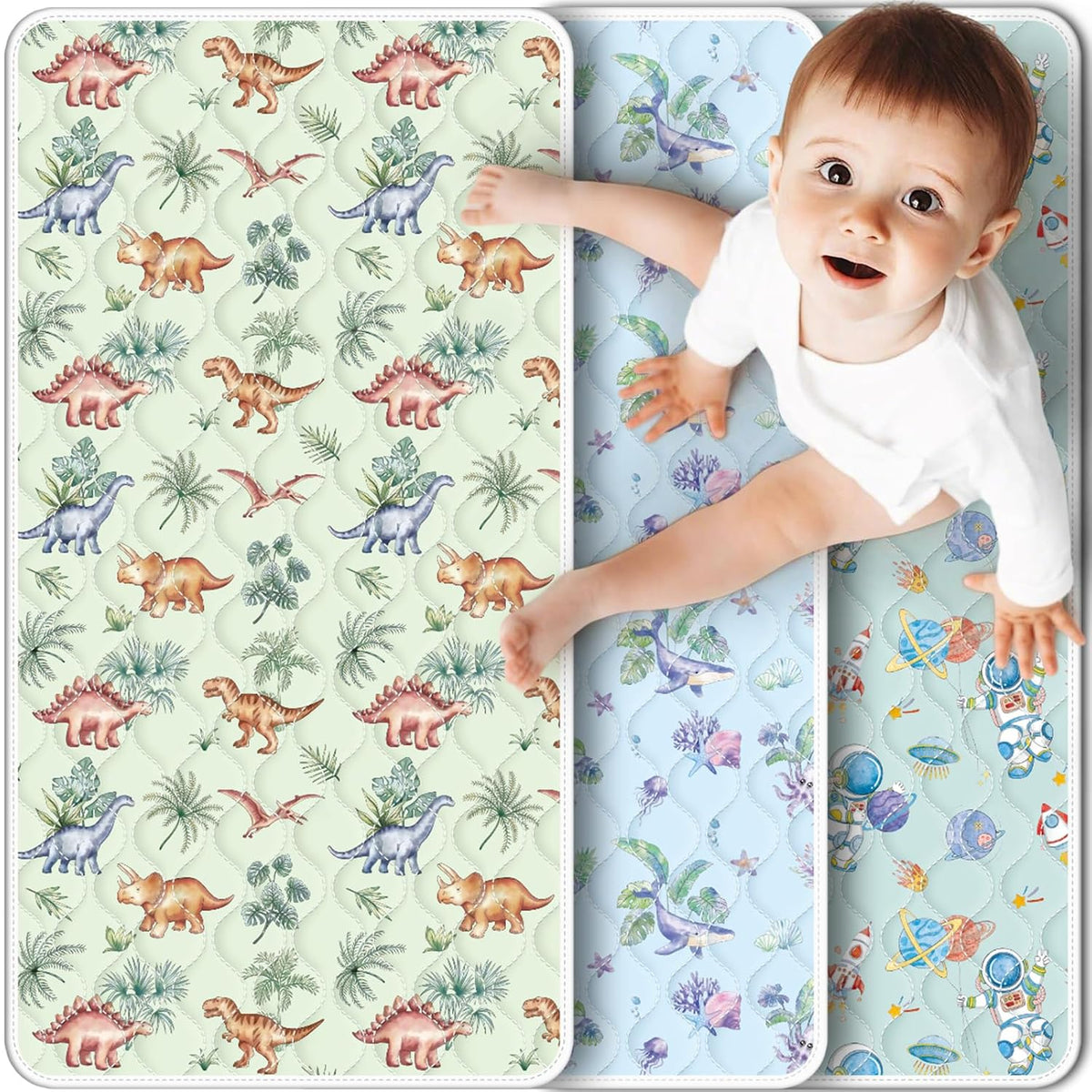 Portable Diaper Changing Pad Viscose from Bamboo 3 Pack, Foldable Waterproof Baby Changing Mat, Absorbent Machine Washable Diaper Bag Travel Essential, Newborn Baby Changer, 27.5x14