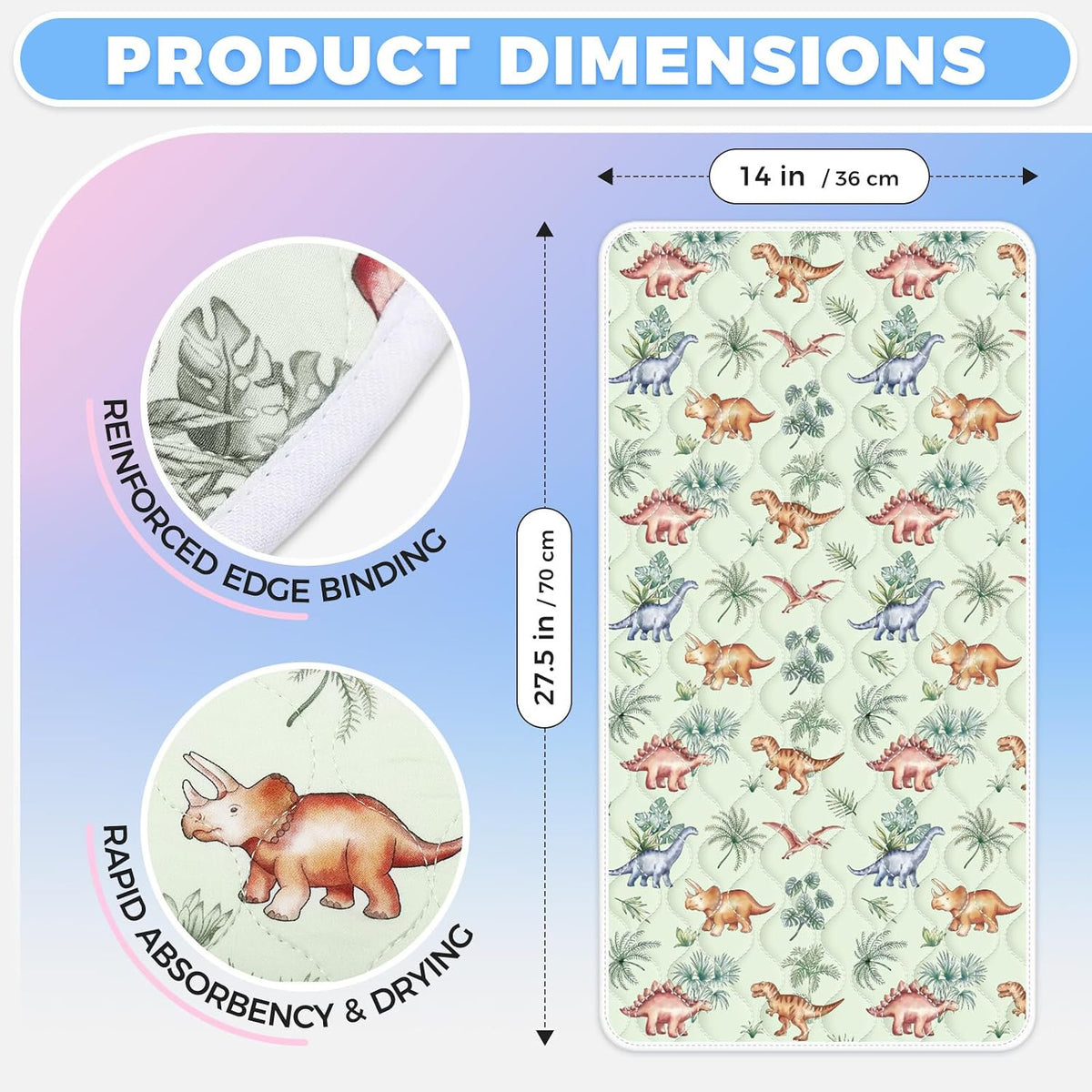 Portable Diaper Changing Pad Viscose from Bamboo 3 Pack, Foldable Waterproof Baby Changing Mat, Absorbent Machine Washable Diaper Bag Travel Essential, Newborn Baby Changer, 27.5x14