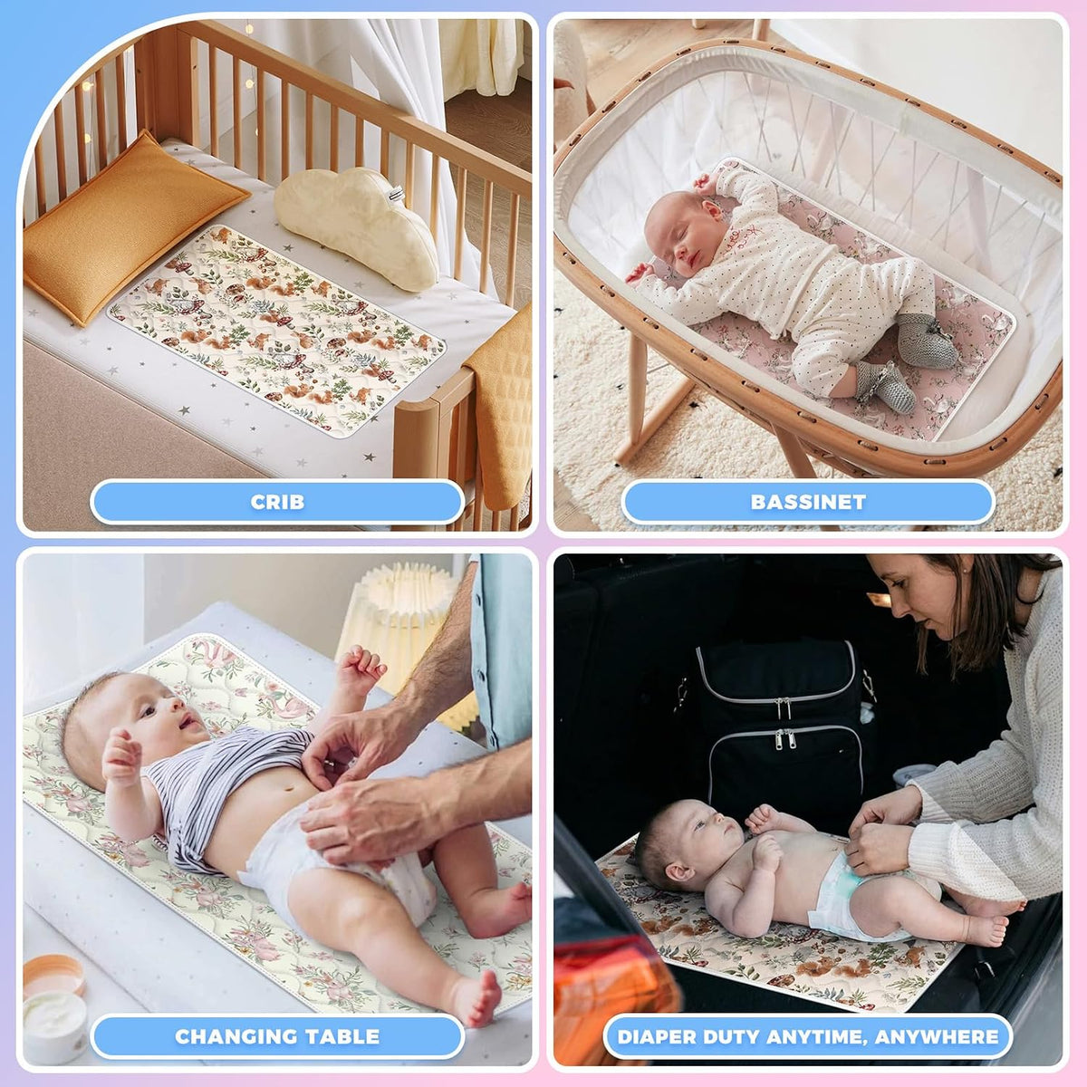 Portable Diaper Changing Pad Viscose from Bamboo 3 Pack, Foldable Waterproof Baby Changing Mat, Absorbent Machine Washable Diaper Bag Travel Essential, Newborn Baby Changer, 27.5x14