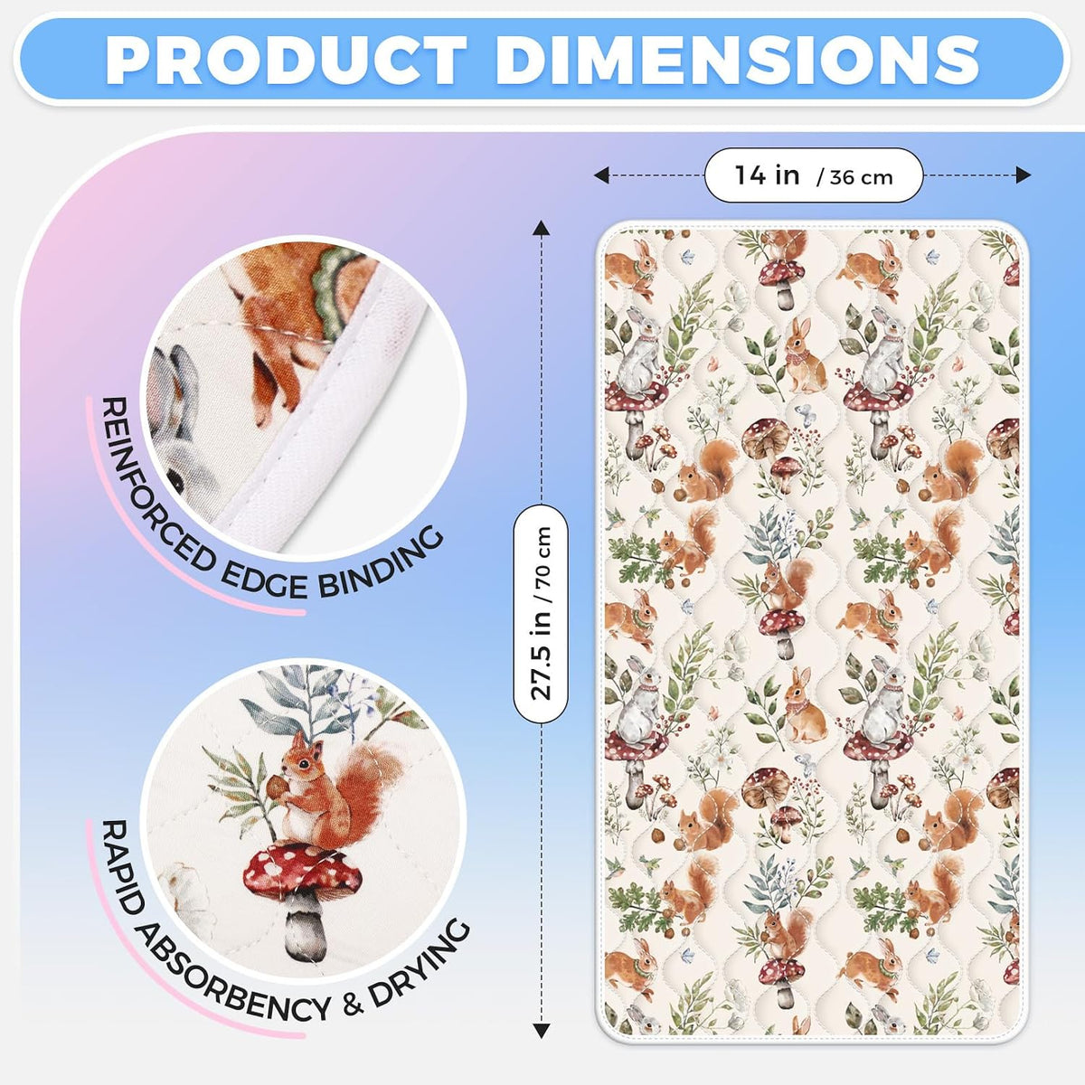 Portable Diaper Changing Pad Viscose from Bamboo 3 Pack, Foldable Waterproof Baby Changing Mat, Absorbent Machine Washable Diaper Bag Travel Essential, Newborn Baby Changer, 27.5x14
