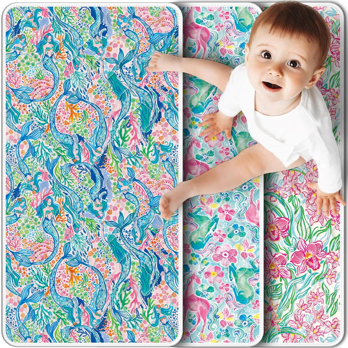Portable Diaper Changing Pad Viscose from Bamboo 3 Pack, Foldable Waterproof Baby Changing Mat, Absorbent Machine Washable Diaper Bag Travel Essential, Newborn Baby Changer, 27.5x14