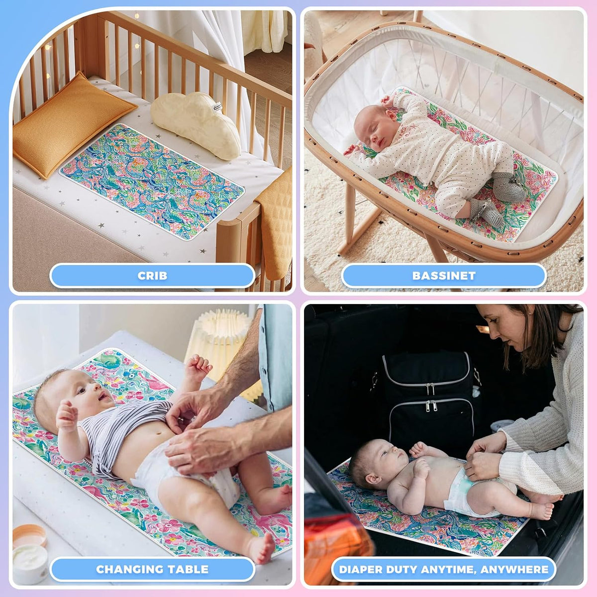 Portable Diaper Changing Pad Viscose from Bamboo 3 Pack, Foldable Waterproof Baby Changing Mat, Absorbent Machine Washable Diaper Bag Travel Essential, Newborn Baby Changer, 27.5x14