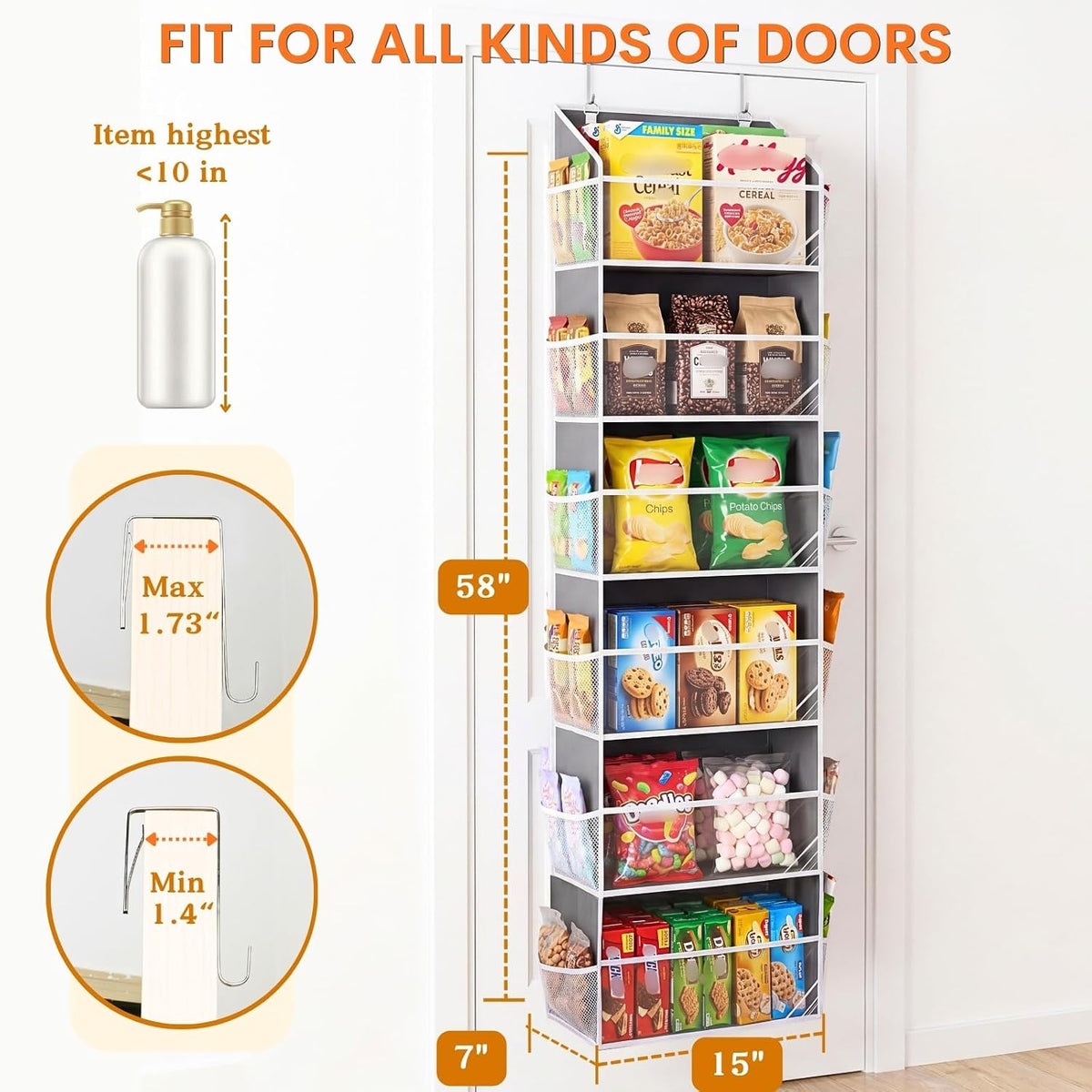 Over the Door Organizer, 5-Tier Extra Large Storage with 10 Pockets and PVC Label Pouches, 80 lbs Capacity Hanging Closet Organizer, Beige